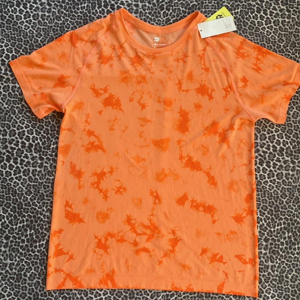 All In Motion Tie Dye Seamless Short Sleeve Tee Athletic Orange Green/Grey NWT - Picture 4 of 11